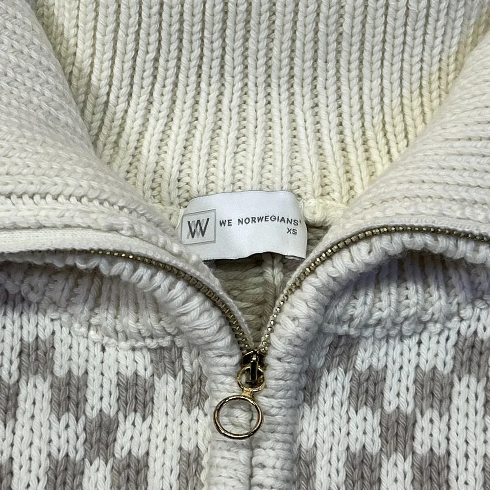 We Norwegians Sweater Womens XS White Merino Wool Cashmere 1/4 Zip Fair Isle Ski